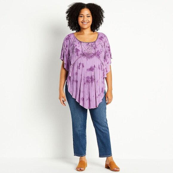 Step In Style Boho Tunic Top Purple Tie Dye Embroidered Festival NWT One SZ - Picture 4 of 11